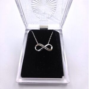 Zales Sterling 925 Silver Diamond Infinity/Eternity Pendant Necklace‎ 18 In
